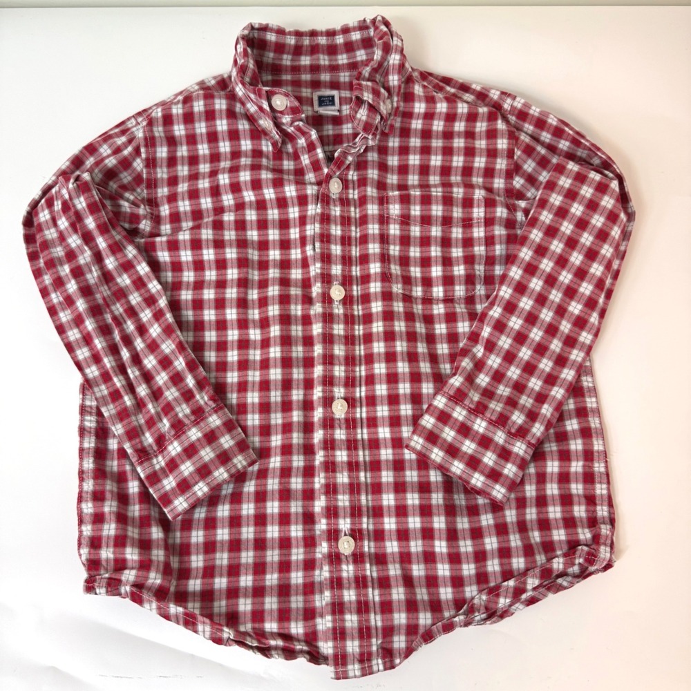 Janie and Jack Boys Plaid Button Down Shirt Size 3 Red Holiday Christmas Preppy